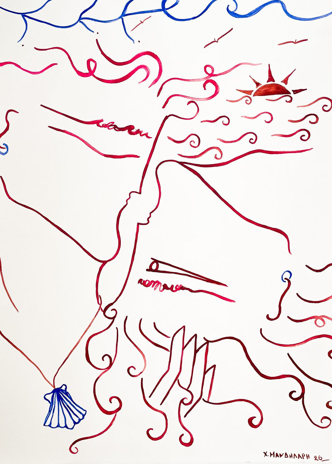 THE KISS - WATERCOLOUR ON FINE ART PAPER 50 X 70 CM