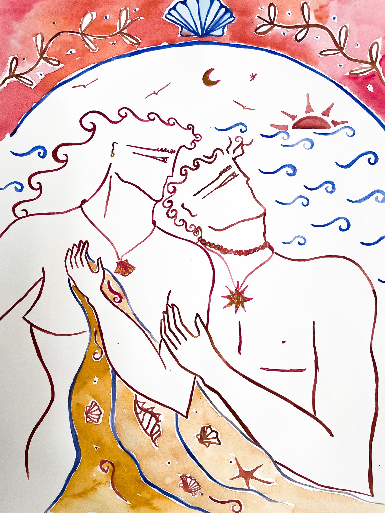 EROS & PSYCHE - WATERCOLOUR ON FINE ART PAPER 50 X 70 CM