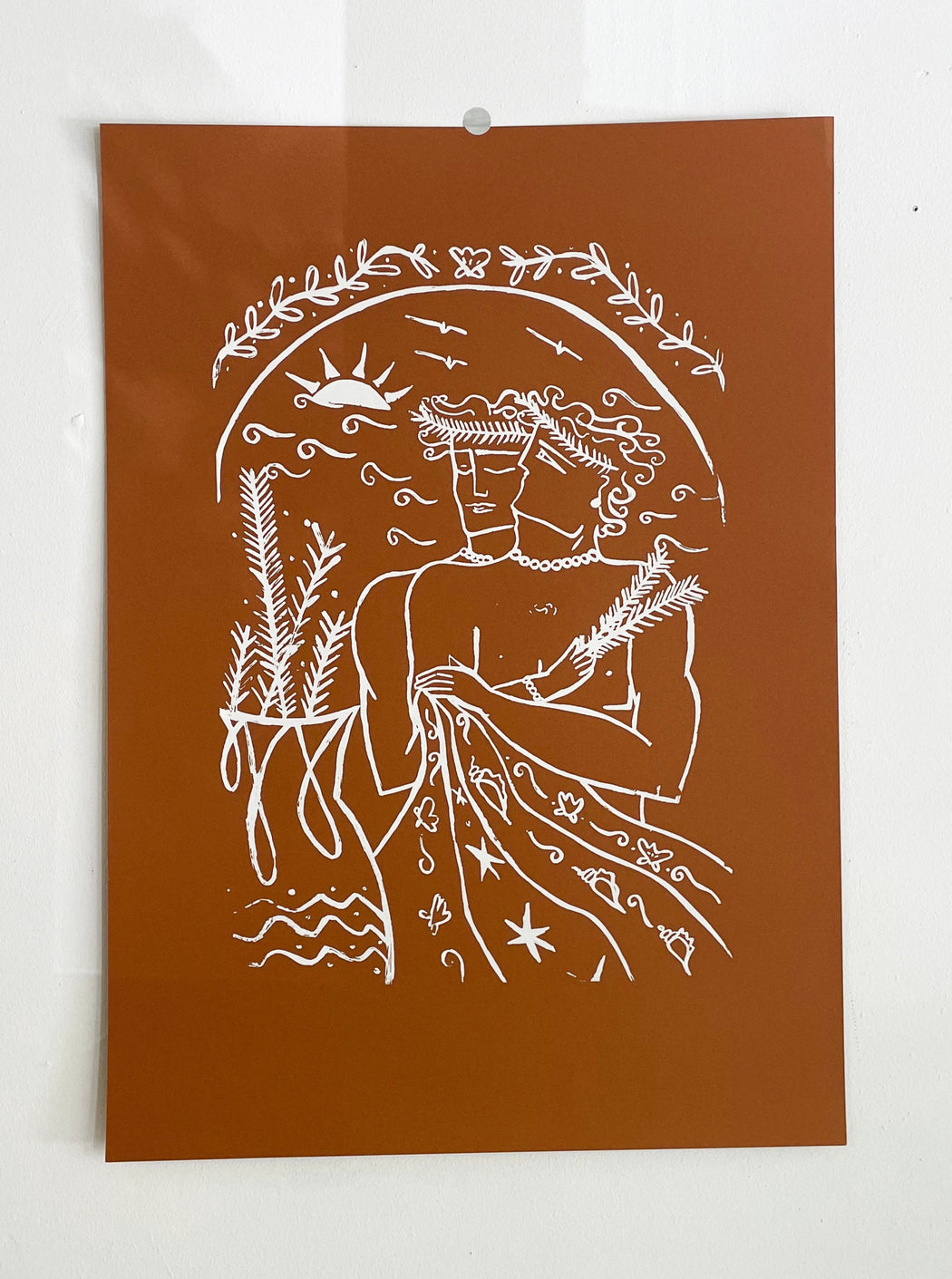 SUNSET HUG - SILKSCREEN PRINTED POSTER 50 X 70CM TERRACOTA