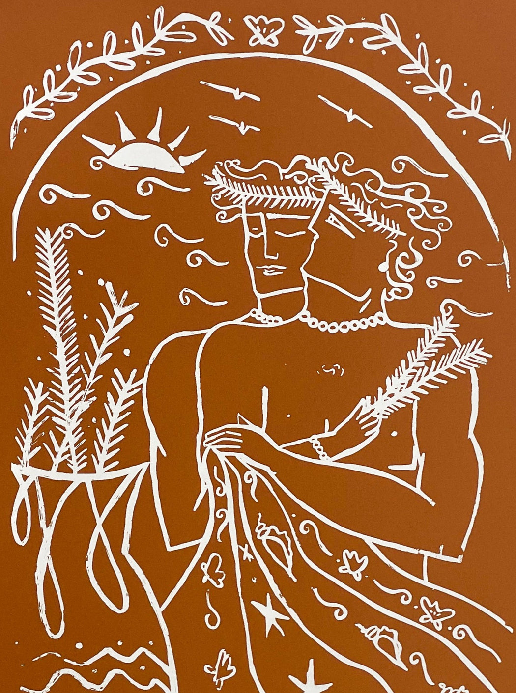 SUNSET HUG - SILKSCREEN PRINTED POSTER 50 X 70CM TERRACOTA
